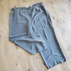 Kate Hill Pants Womens 3X Silk Cropped Wide Leg Pants Side Zip Green